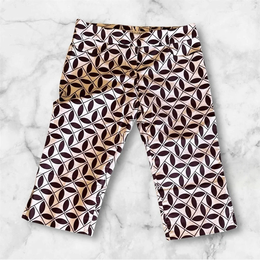 Trina Turk Cotton Capri Pants Check Print Black / White Geometric Pattern Size 2
